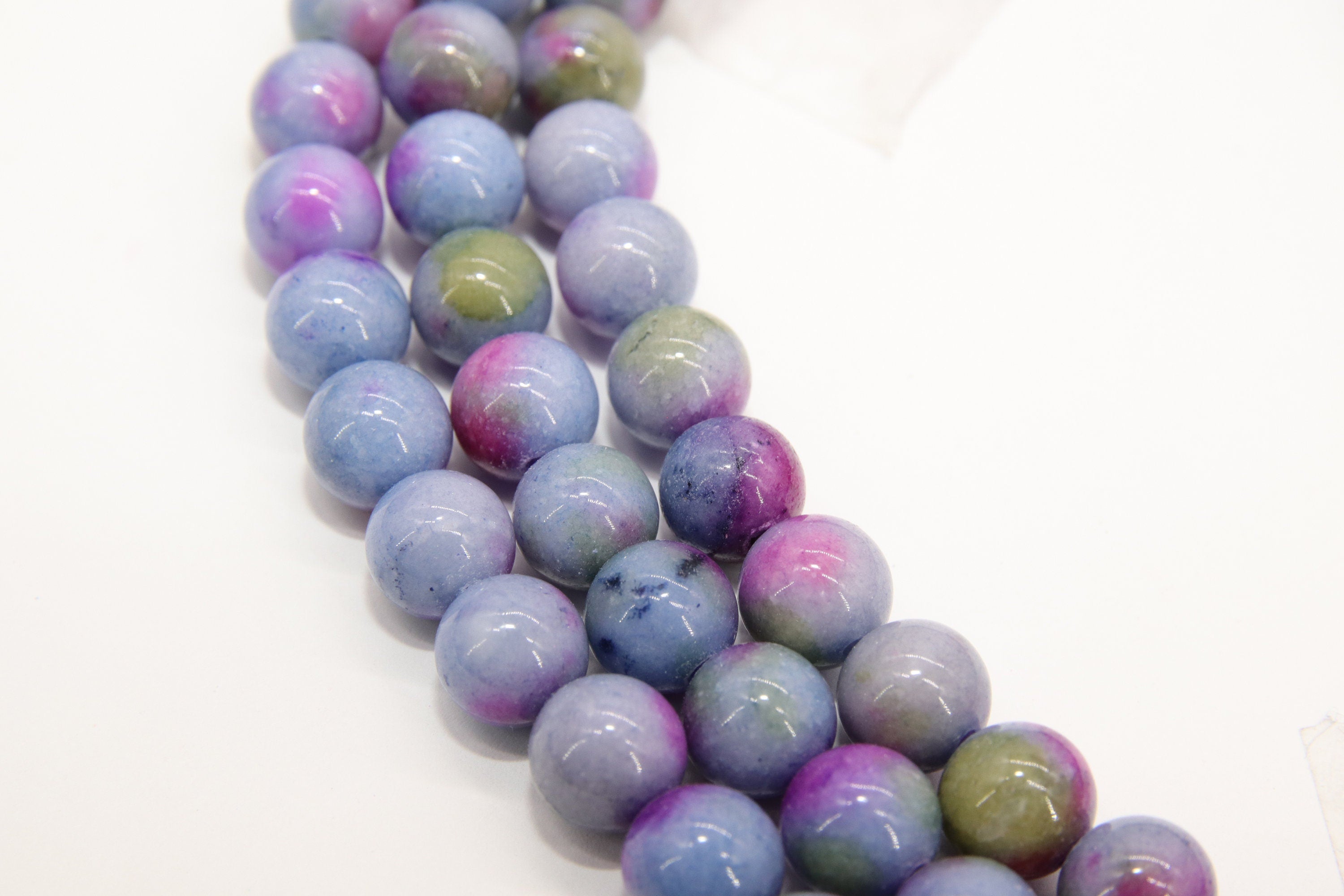 Blue Lavender Multi Color Jade Beads, 8 mm Smooth Mixed Pink BS #262, Purple Mint White Beads