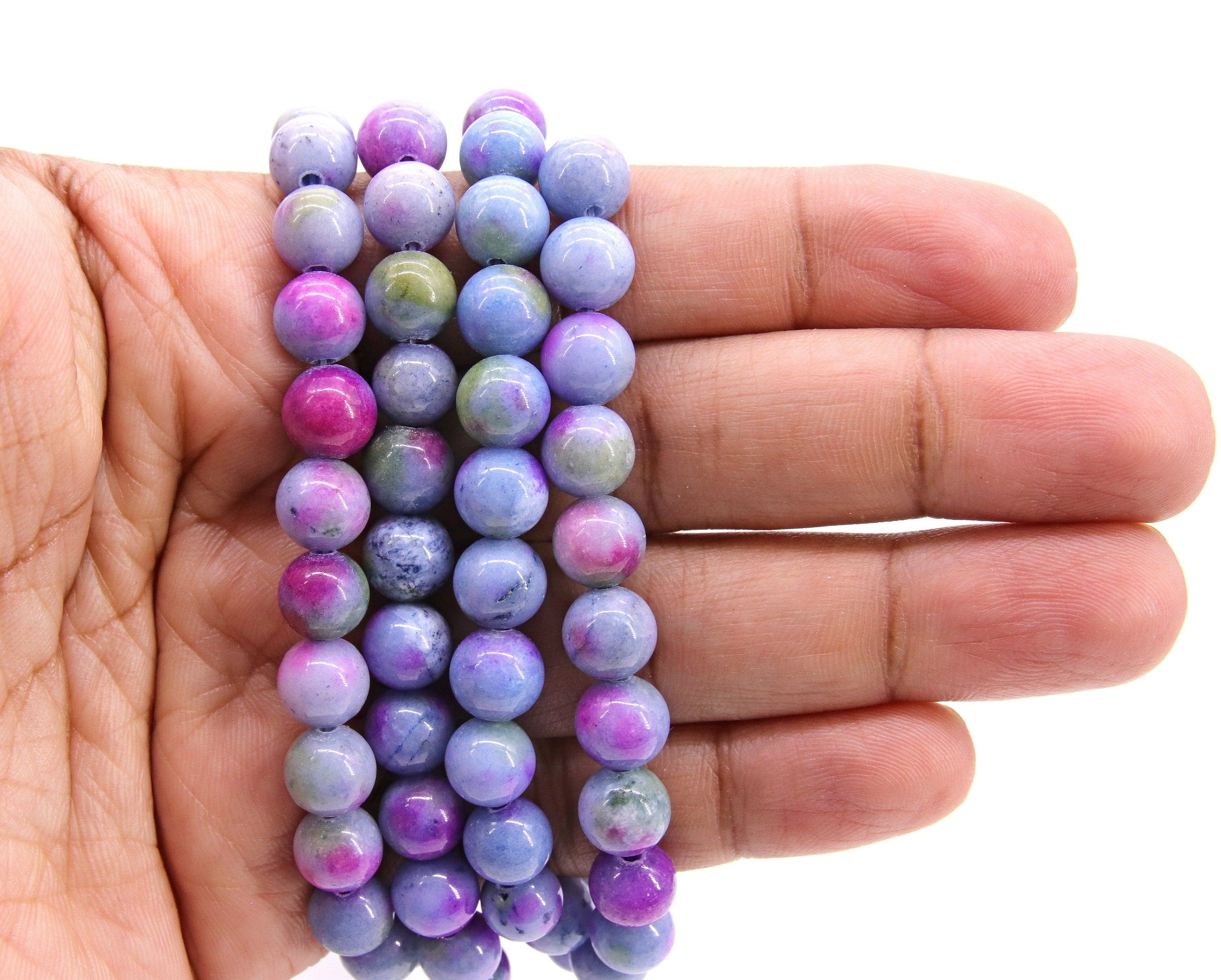 Blue Lavender Multi Color Jade Beads, 8 mm Smooth Mixed Pink BS #262, Purple Mint White Beads