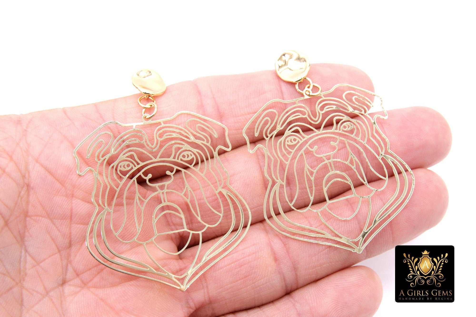 Gold Bulldog Earring, Round Wavy Stud Gold Georgia Bulldogs AG #2405, Animal Head Charms