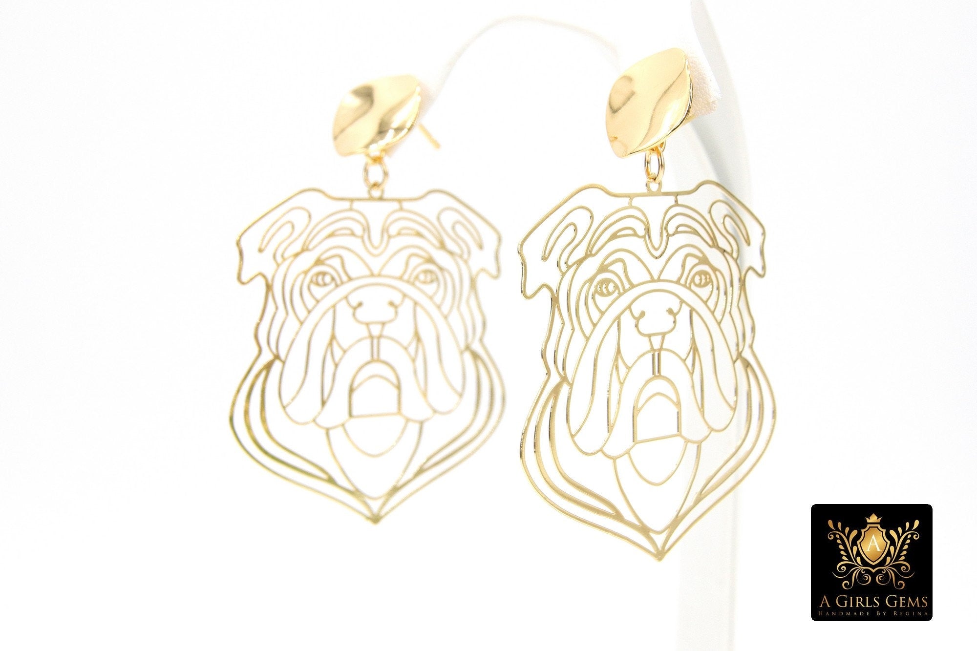 Gold Bulldog Earring, Wavy Stud Gold Georgia Bulldogs AG #2408, Animal Head Charms