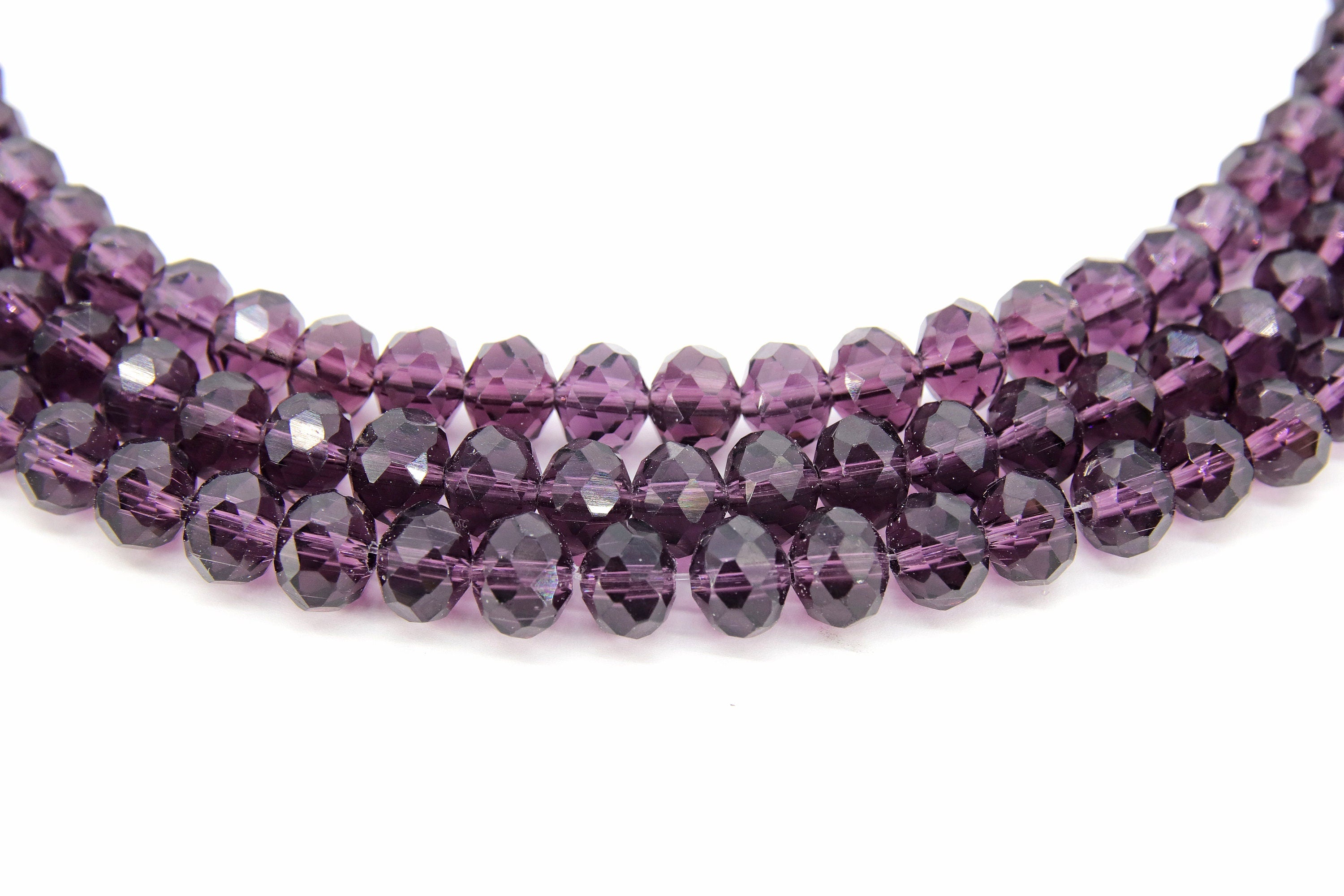 Glass Purple Crystal Beads, Crystal Rondelle Beads BS #178, sizes 8 x 6 mm