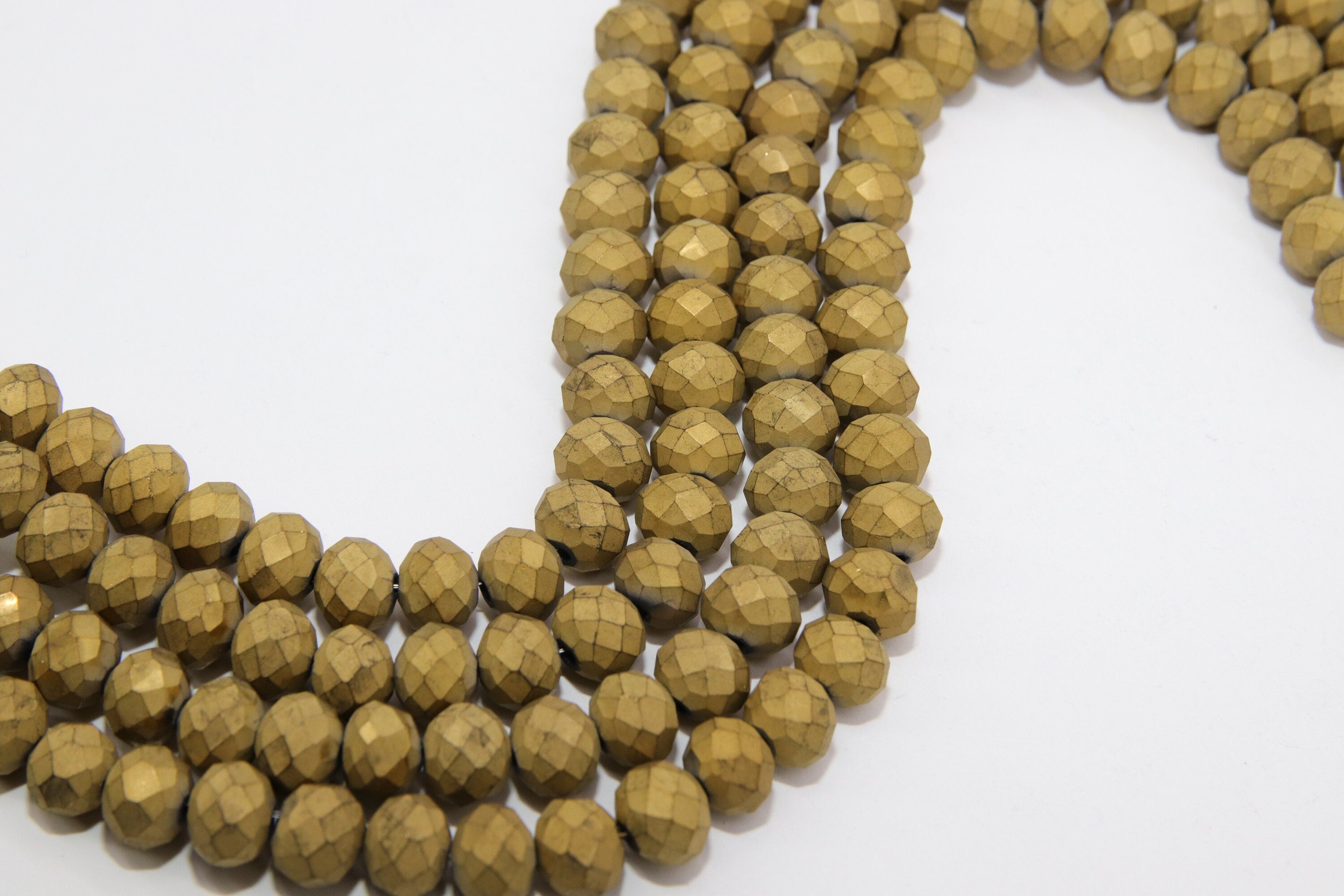 2 Strands Gold Crystal Beads, 8 mm Faceted Matte Gold Crystal Rondelle Beads BS #260, Electroplated Rondelle Beads 6 x 8 mm 17 Inch Strands