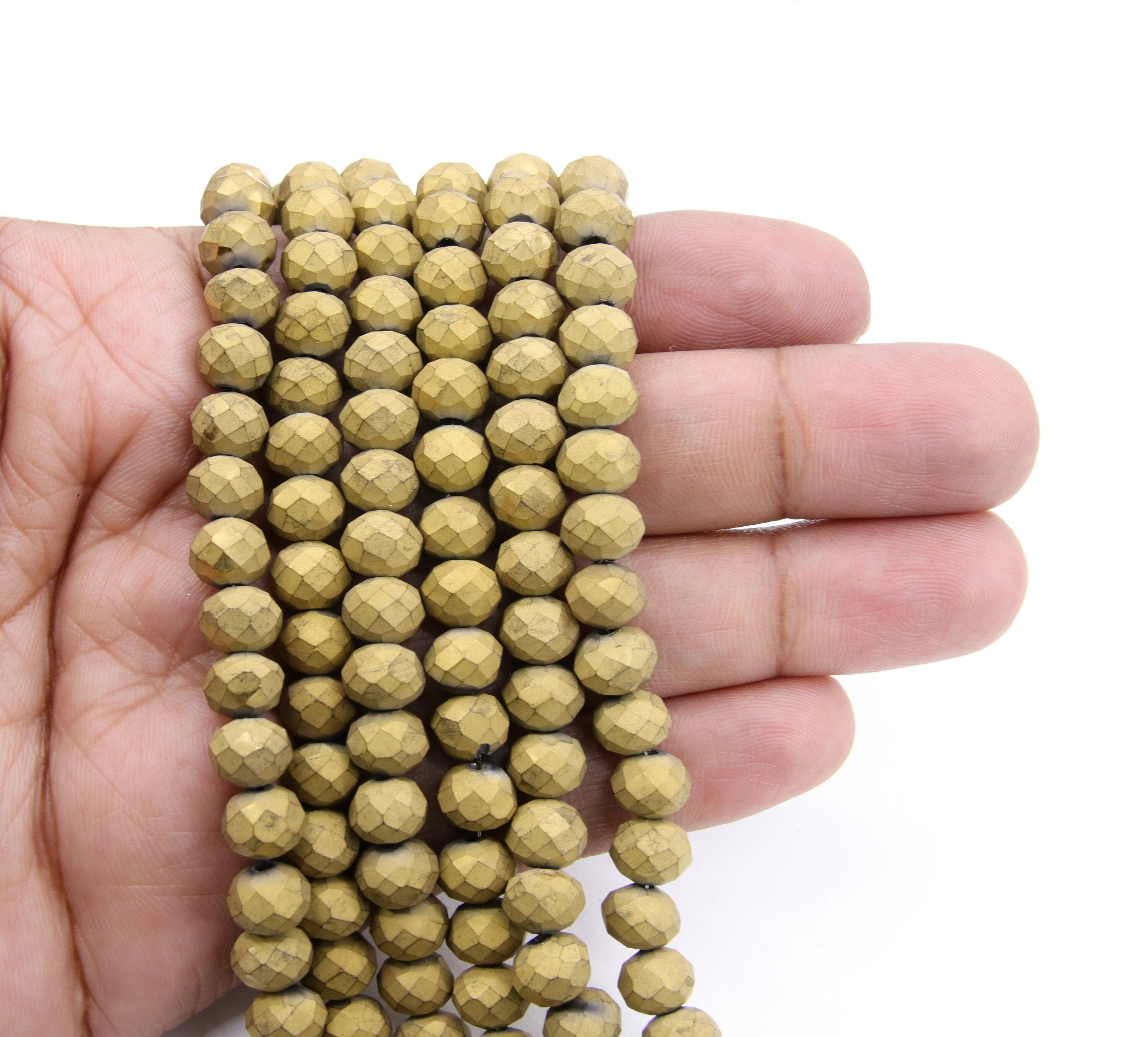 2 Strands Gold Crystal Beads, 8 mm Faceted Matte Gold Crystal Rondelle Beads BS #260, Electroplated Rondelle Beads 6 x 8 mm 17 Inch Strands