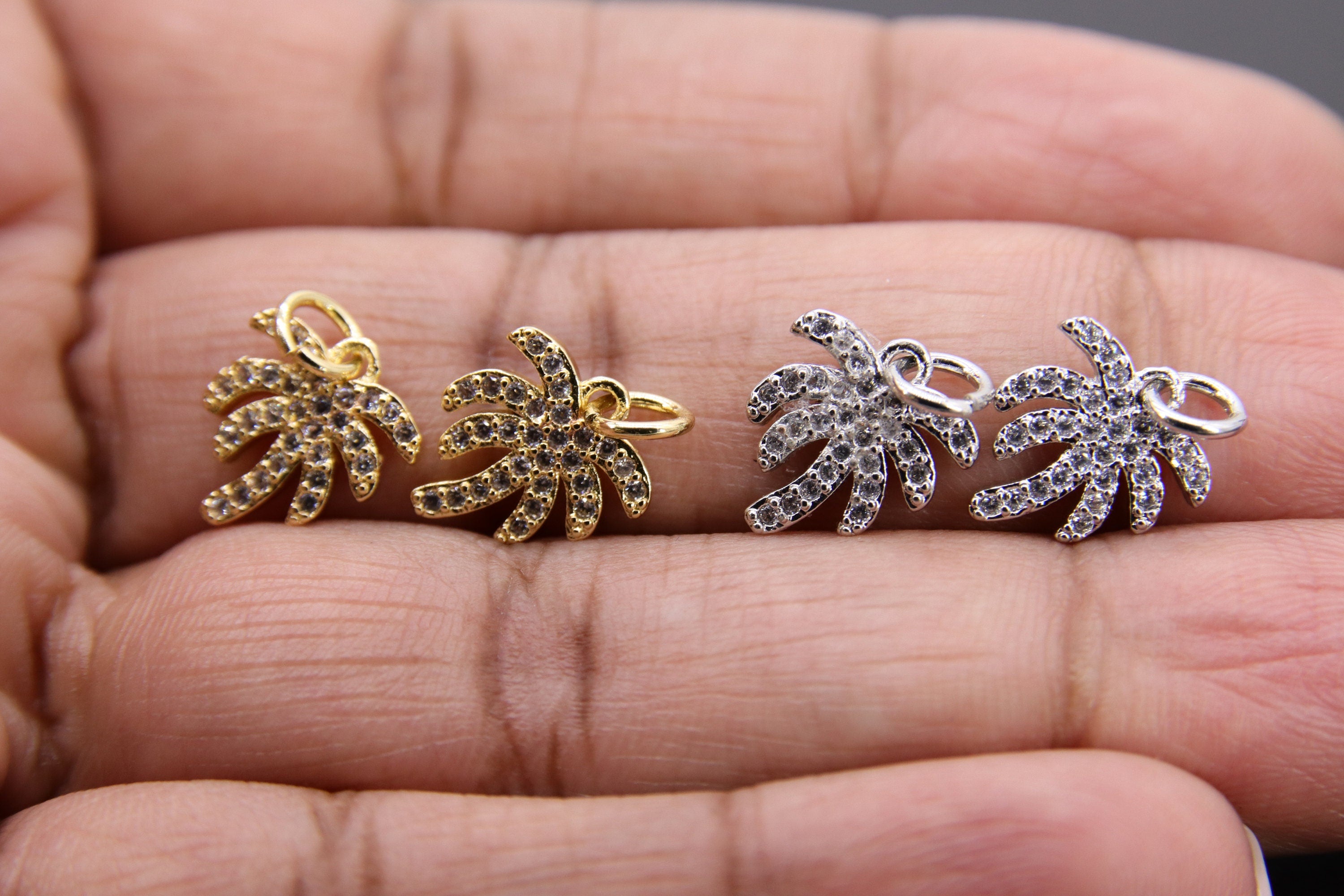 Palm Tree Charms, CZ Micro Pave Tiny Coconut Tree Charms