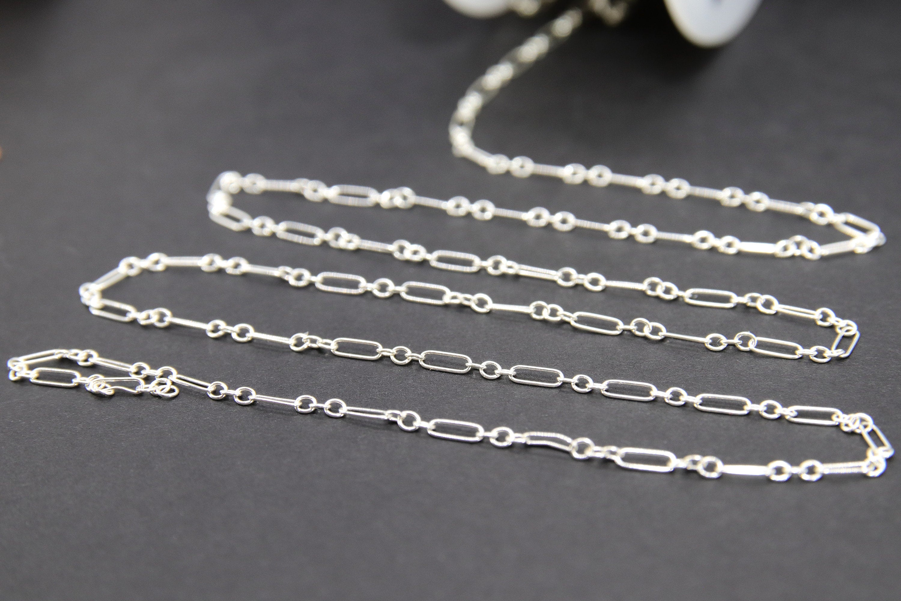 14 K Gold Filled Bar Jewelry Chains, 6.0 mm 925 Sterling Silver Flat Cable CH #820, Unfinished Long and Short