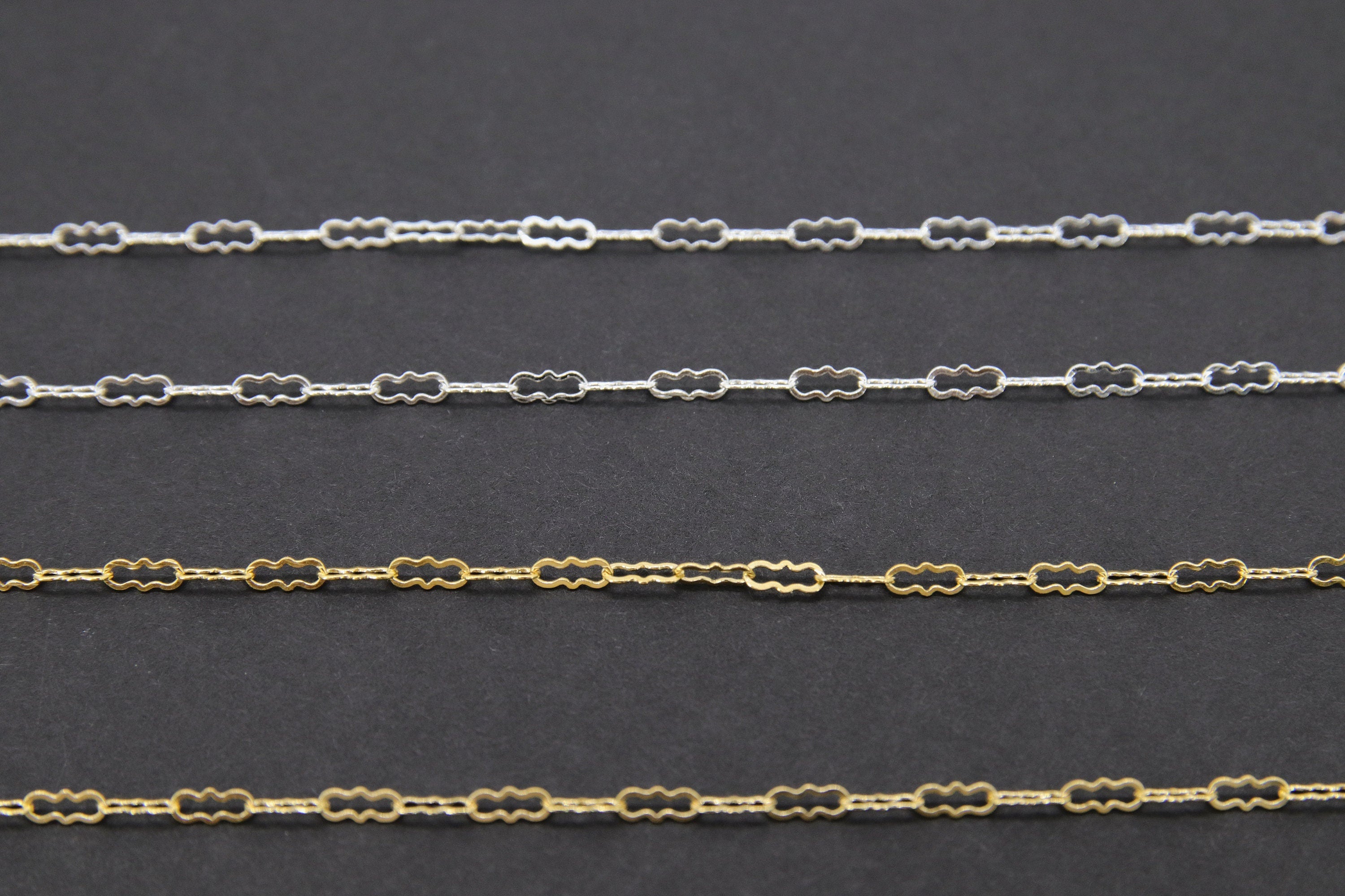 14 K Gold Filled Wavy Bar Paperclip Chain, 5.5 mm 925 Sterling Silver Ripple Chains CH #819, Unfinished Long and Short CH #705