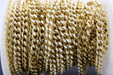 Gold Cuban Curb Chain, White Enamel Stainless Steel Chain CH #649, 5 x 6 mm Flat Miami Oval Jewelry Chains