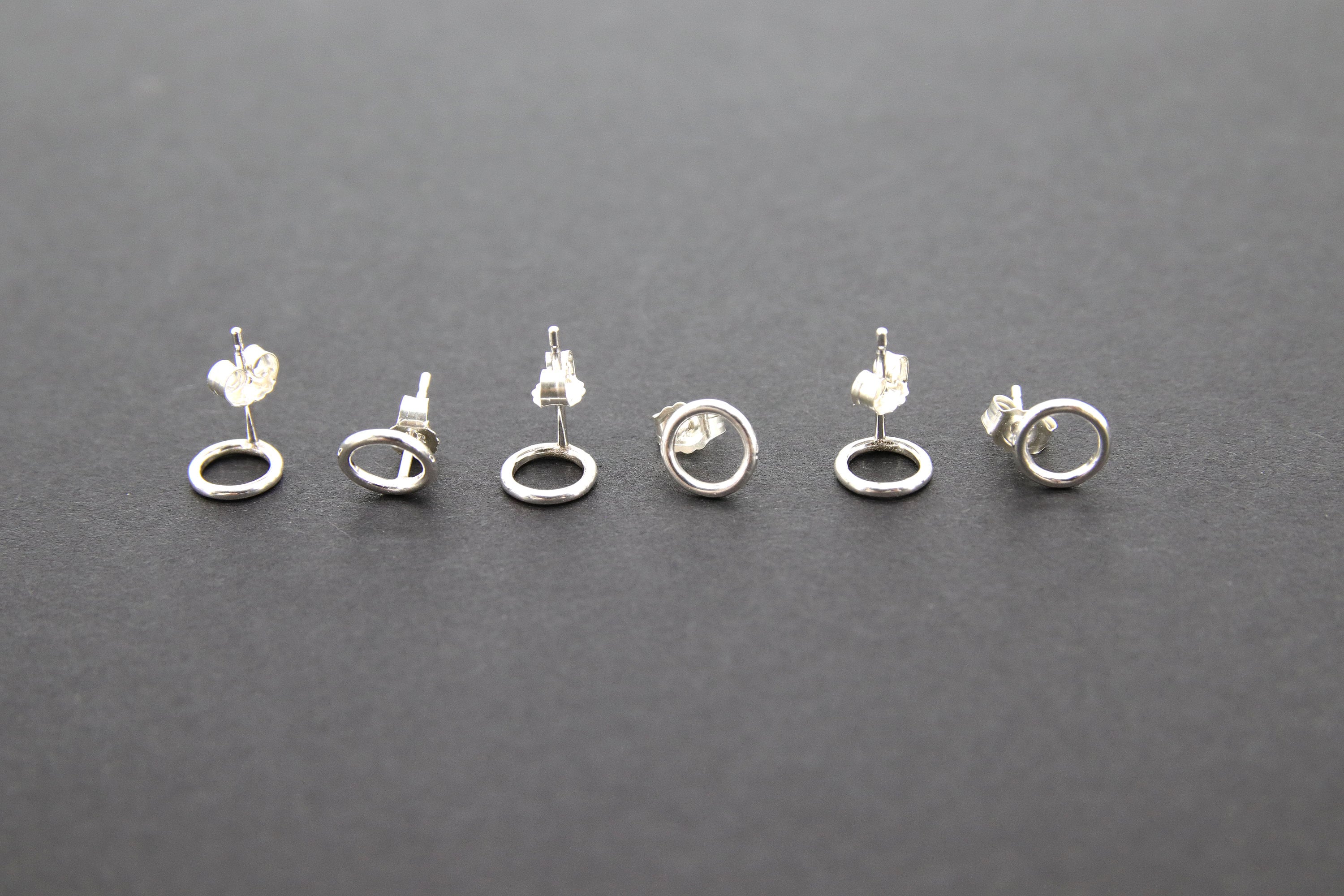 925 Sterling Silver Open Circle Stud Earrings, AG #853, 7mm Ear Posts With Backs