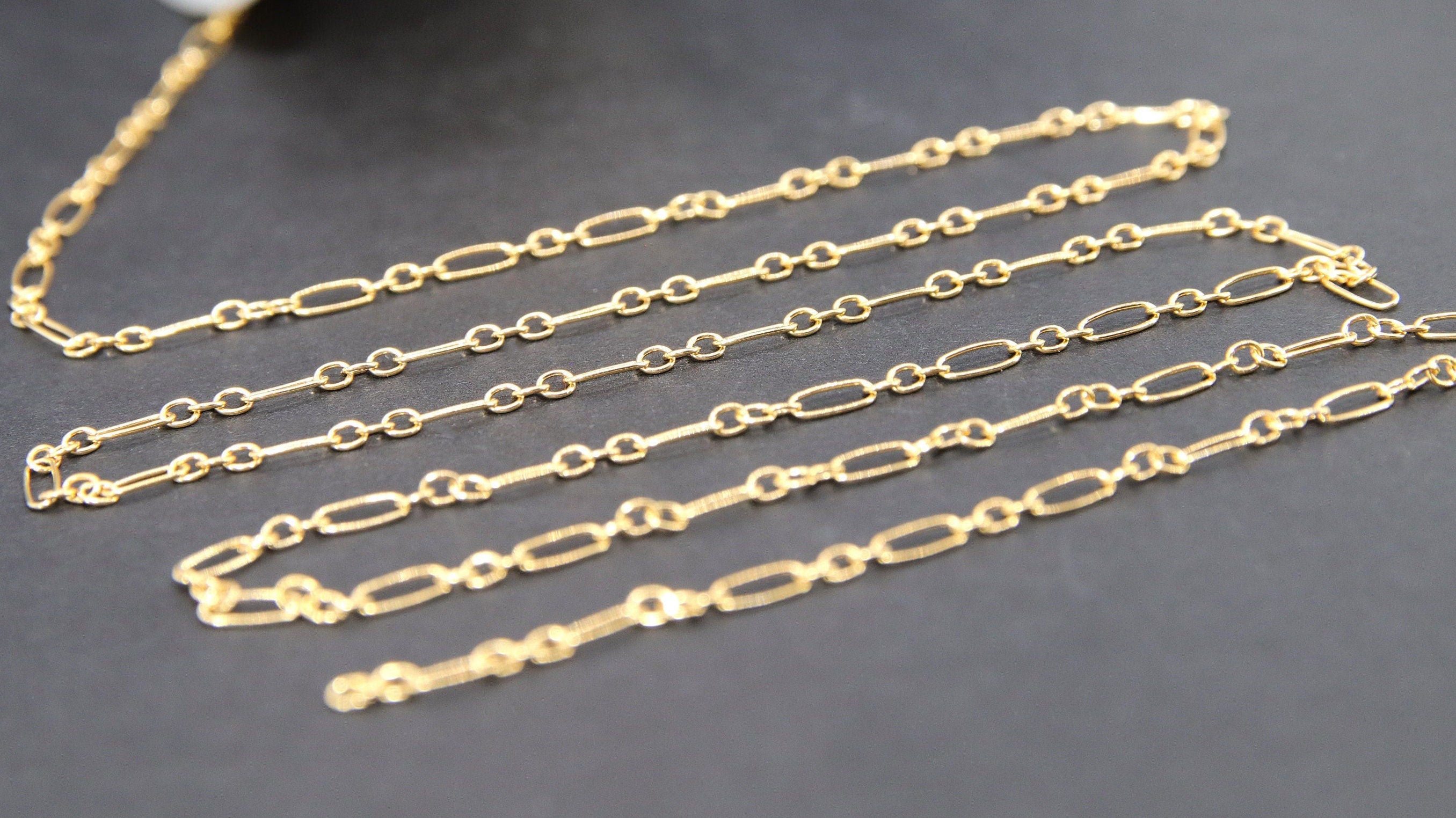 14 K Gold Filled Bar Jewelry Chains, 6.0 mm 925 Sterling Silver Flat Cable CH #820, Unfinished Long and Short
