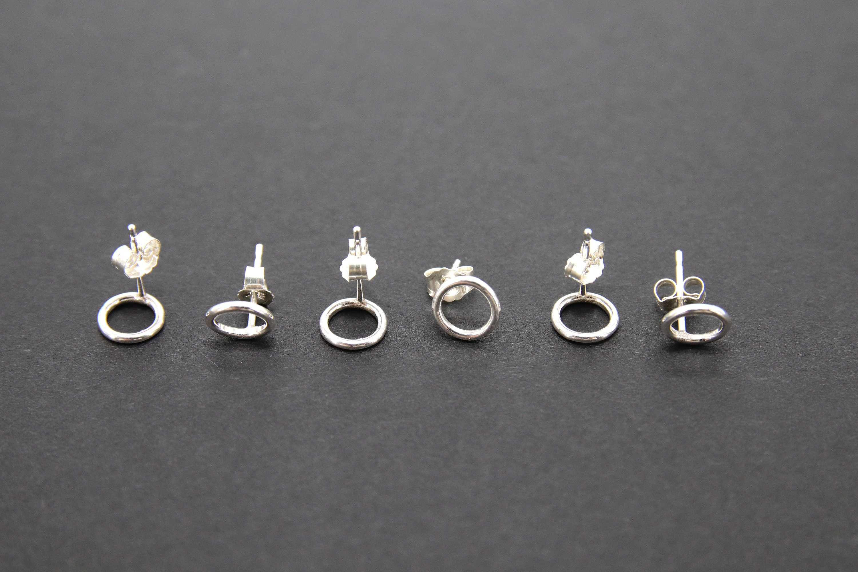 925 Sterling Silver Open Circle Stud Earrings, AG #853, 7mm Ear Posts With Backs
