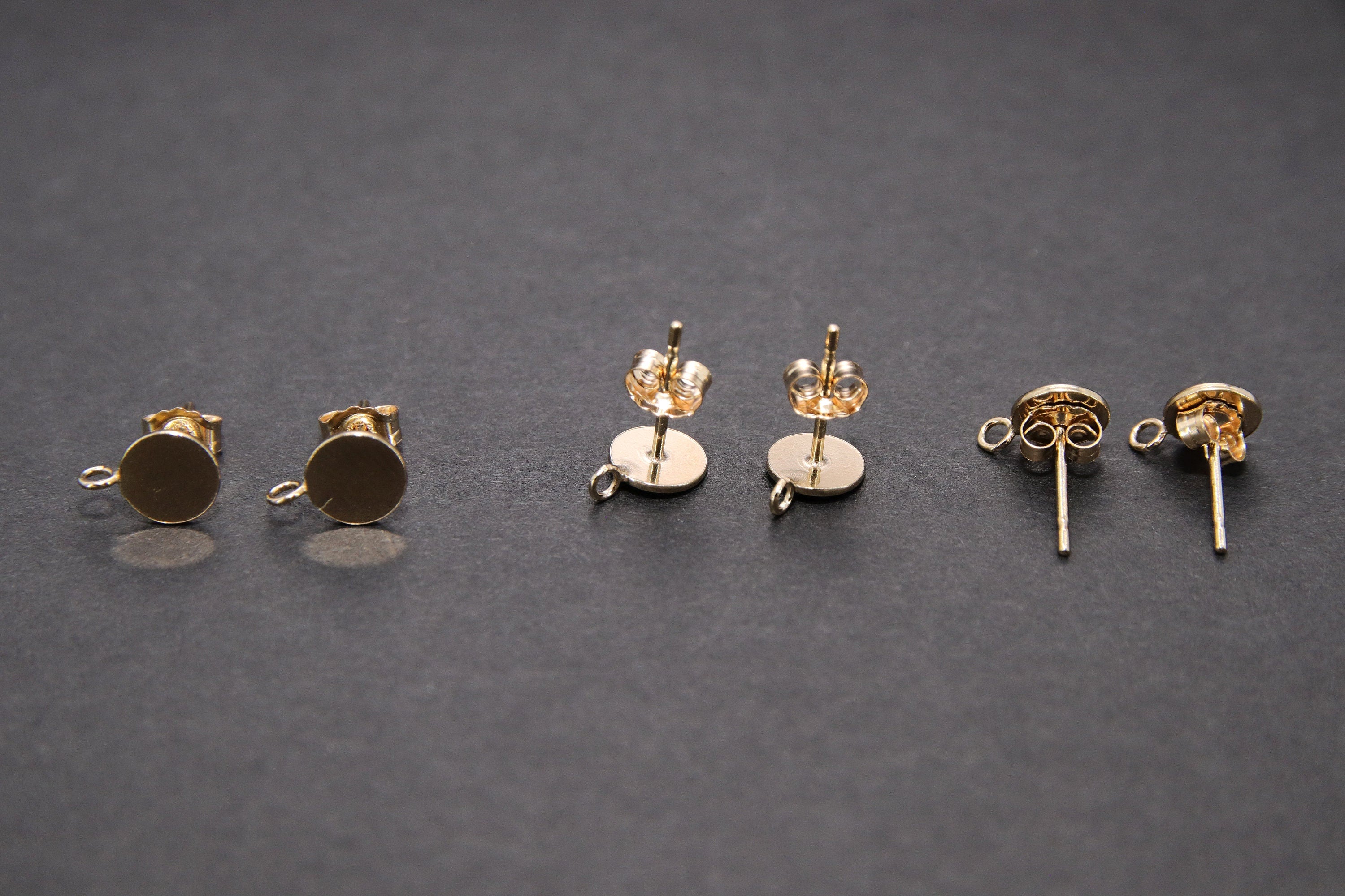 14 K Gold Filled 4 mm Stud Earrings, 6mm Gold Round Disc Stud Post With Backs #841, High Quality Open Ring Loop #861