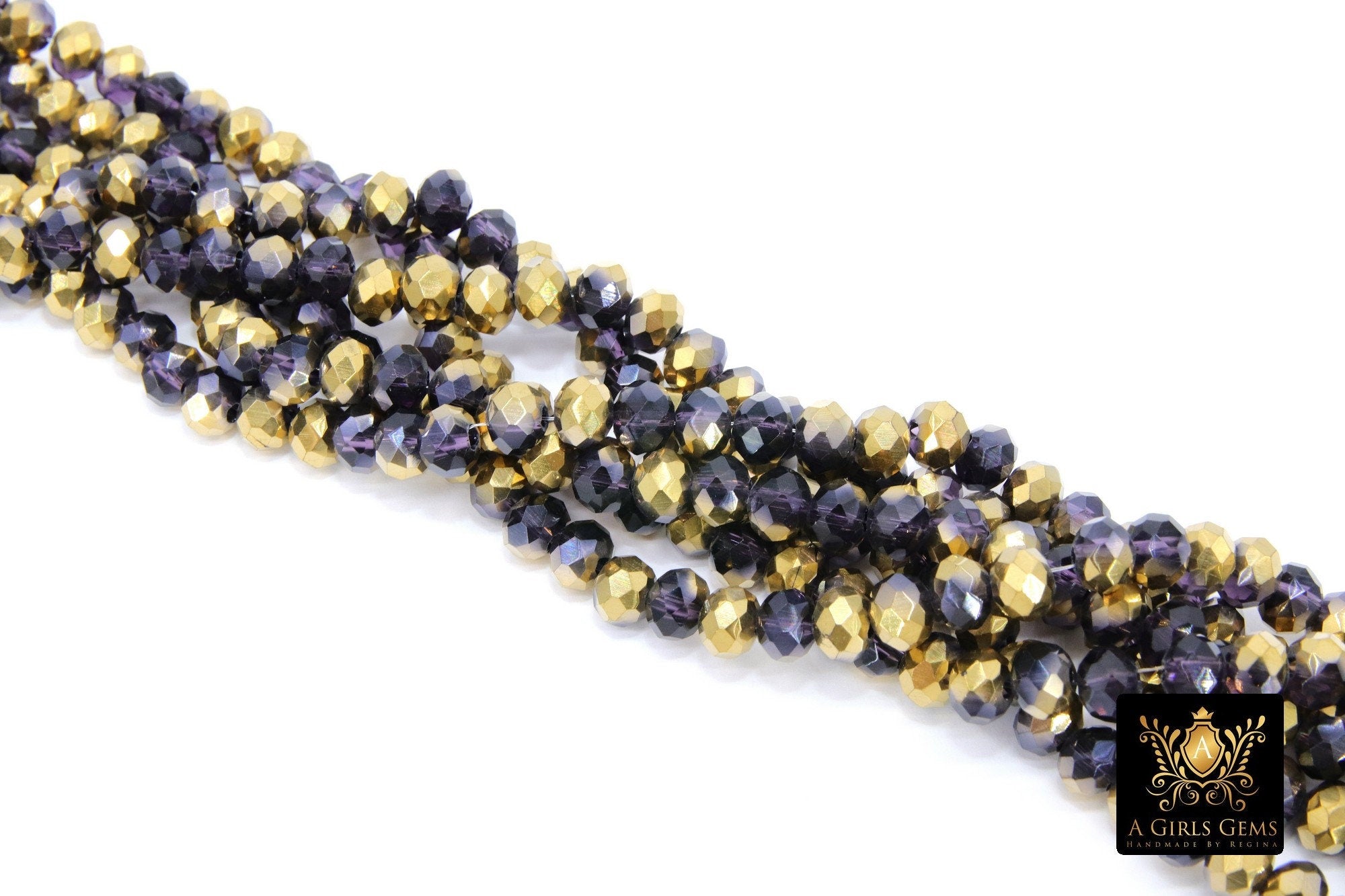 Purple and Gold Beads, Plated Titanium Black and Gold Beads BS #21, 6 x 8 or 5 x 6 mm 15.3 inch Strands