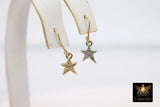 CZ Pave Gold Star Charms, 10 mm Silver Mini Star Dangles AG #3242, Cubic Zirconia Small Mini Starbursts