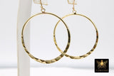 Textured Gold Round Hoop Ear Rings, 35 mm Glittery Gold Charms #948, Hammered Wire Hoops