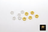 6 mm Round Rondelle Spacer Beads, 20 Pc Flat Hexagon Shaped #3399, Geometric Gold or Silver Plated Copper Bead
