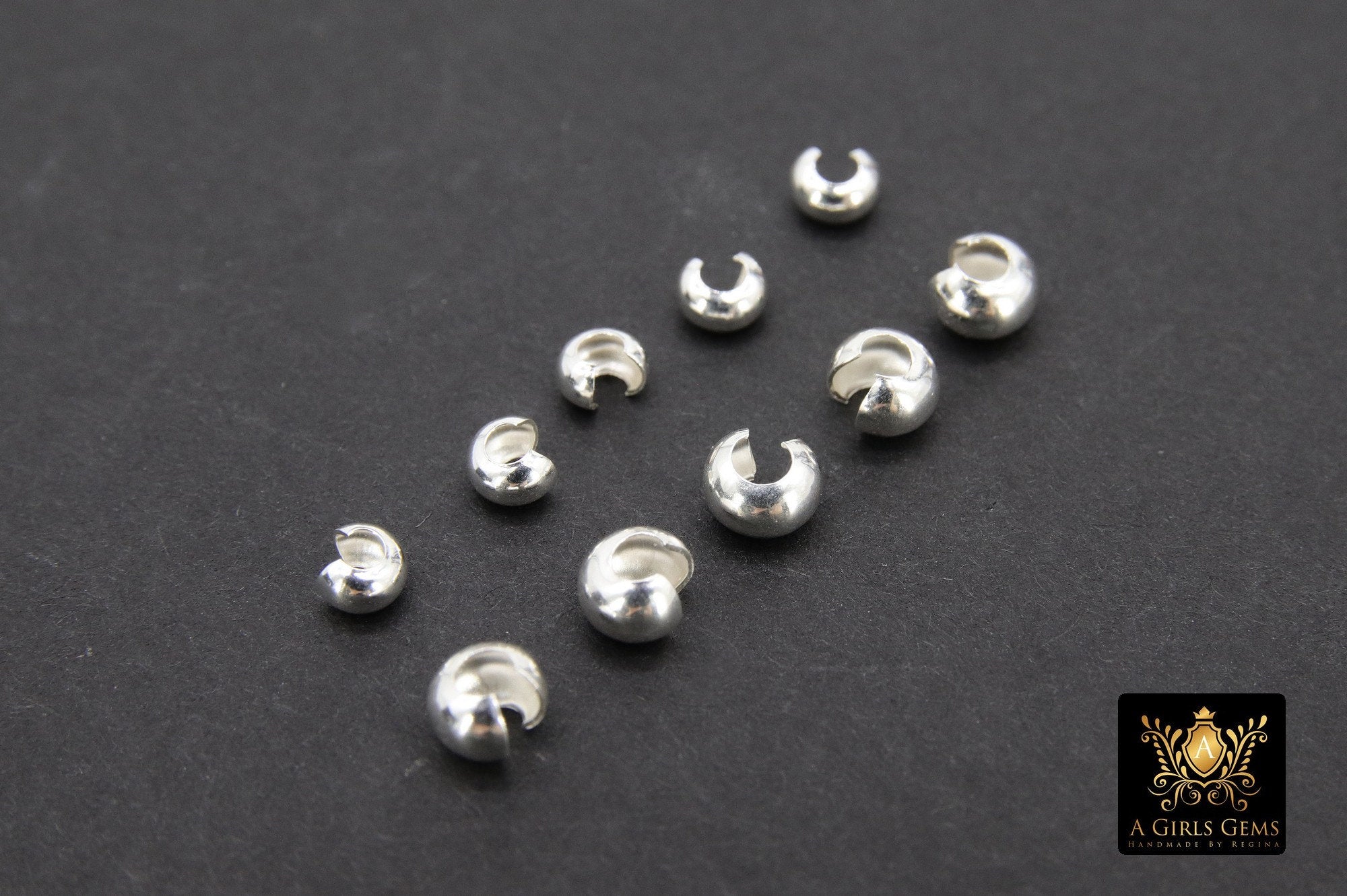 925 Sterling Silver Crimp Bead Cover, 2.5 mm, 3.0mm or 4.0 mm Half Open Bead #3410