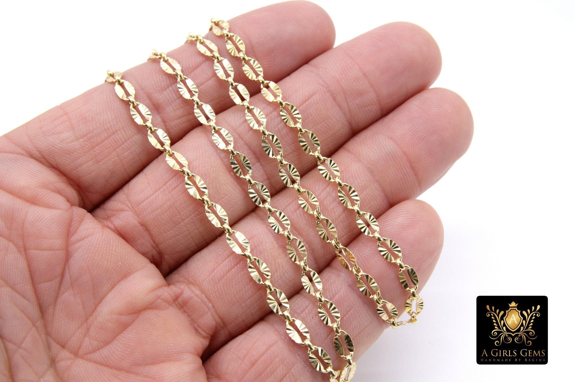 14 K Gold Filled Starburst Chains, 6.4 mm Oval Sequin Bar Chains CH #778, Unfinished Hammered Chain