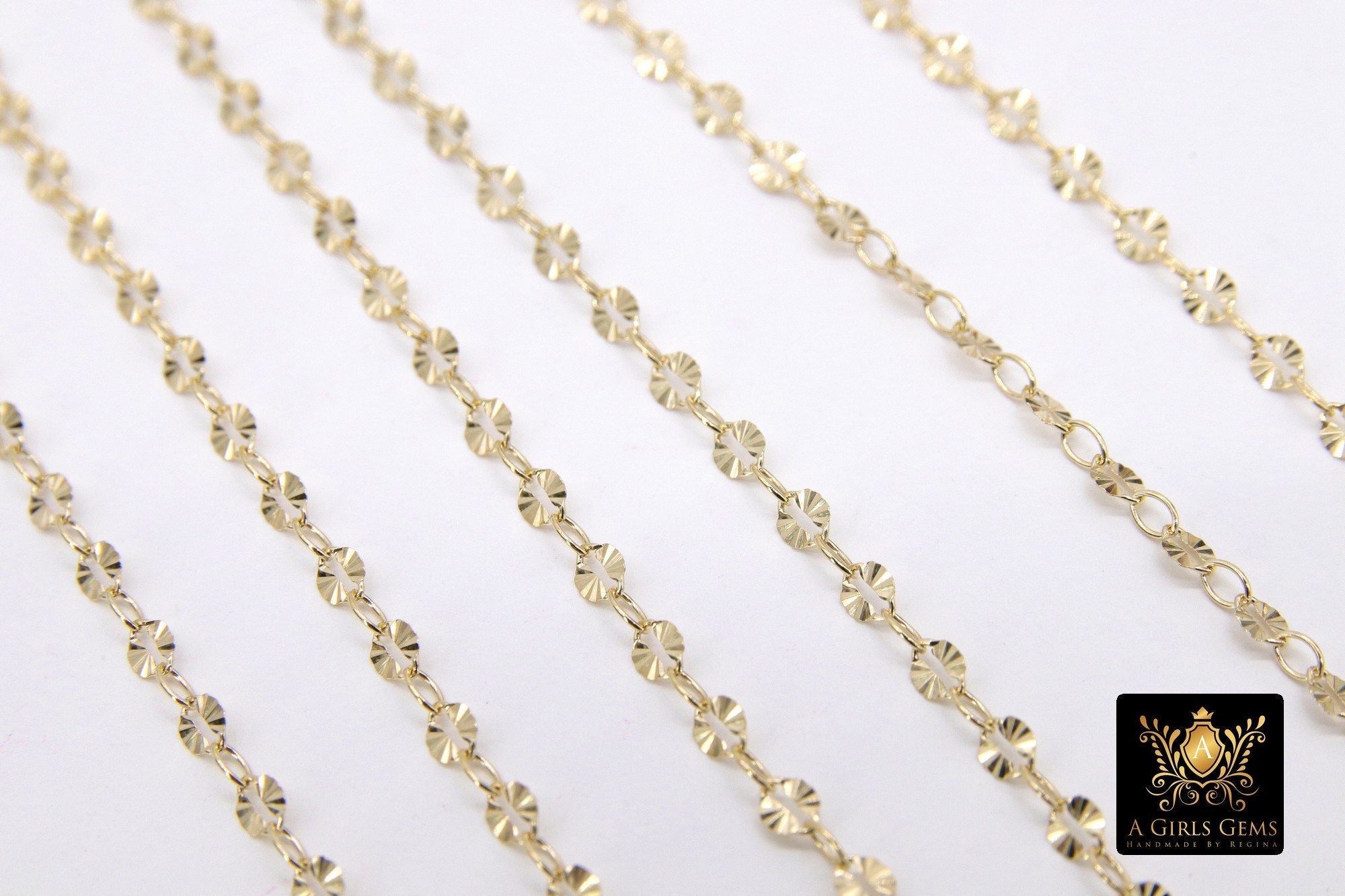 925 Sterling Silver Starburst Chains, 14 K Gold Filled 4.1 mm Sequin CH# 827, Unfinished 3.2 mm Chain CH# 777