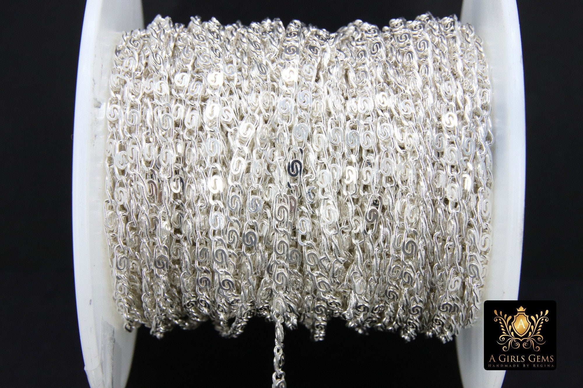 925 Sterling Silver Bar Chain, 6 mm Silver Sequin Chains CH #868, Silver Oval Scroll Bar Unfinished Lumachina Chains