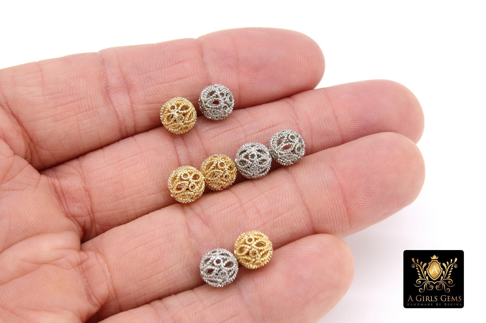 Round Gold Silver Filigree Round Spacer Beads