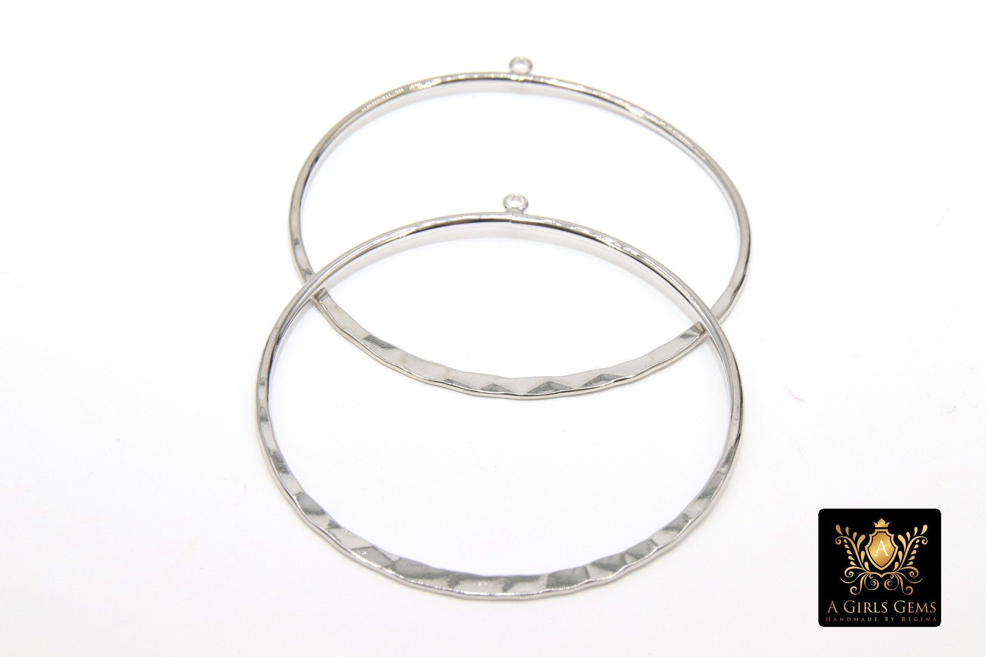 Textured Silver Round Hoop Ear Rings, 48 mm Glittery Silver Charms #960, High Quality Light Weight Wire Hoops Finding