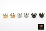 CZ Micro Pave Gold Crown Beads, Silver Crown Shaped Beads #3360, Clear or Black CZ Queen Crown Spacers