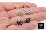 CZ Micro Pave Gold Crown Beads, Silver Crown Shaped Beads #3360, Clear or Black CZ Queen Crown Spacers