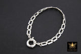 925 Sterling Silver Bracelet or Necklace, Rectangle Chunky Designer Chain #2626, Large Sailor Clasp Paperclip Choker