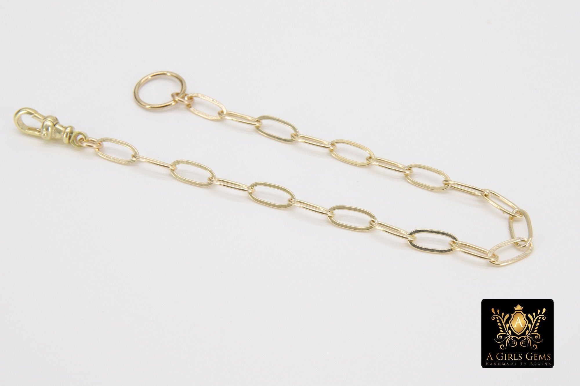 14K Gold Filled Paperclip Charm Bracelet, 14 K Gold Filled Swivel Fob Bracelet #2687, Fob Clip 8 mm Statement Bracelet