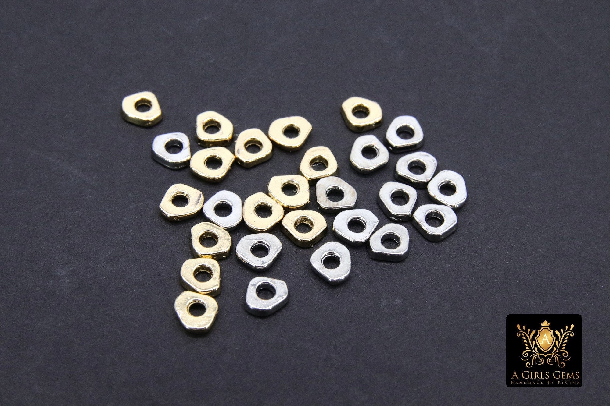 6 mm Round Rondelle Spacer Beads, 20 Pc Flat Oval Nugget Shaped #3400, Geometric Gold or Silver Plated Copper Bead