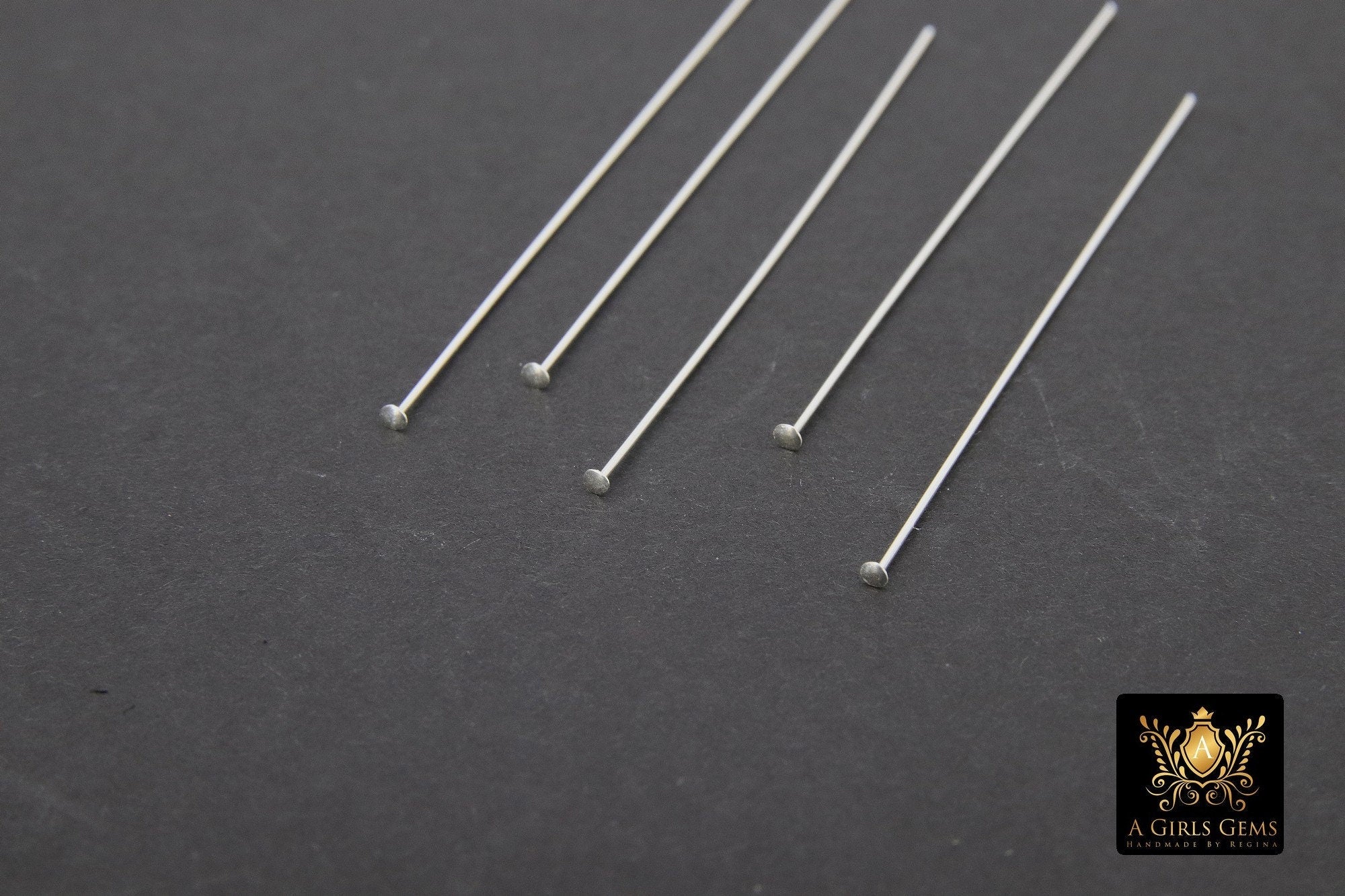 925 Sterling Silver Headpins, Long Wire Flat End Pins for Bead Inserts #3408, 2 Inch long with 1.5 mm Head