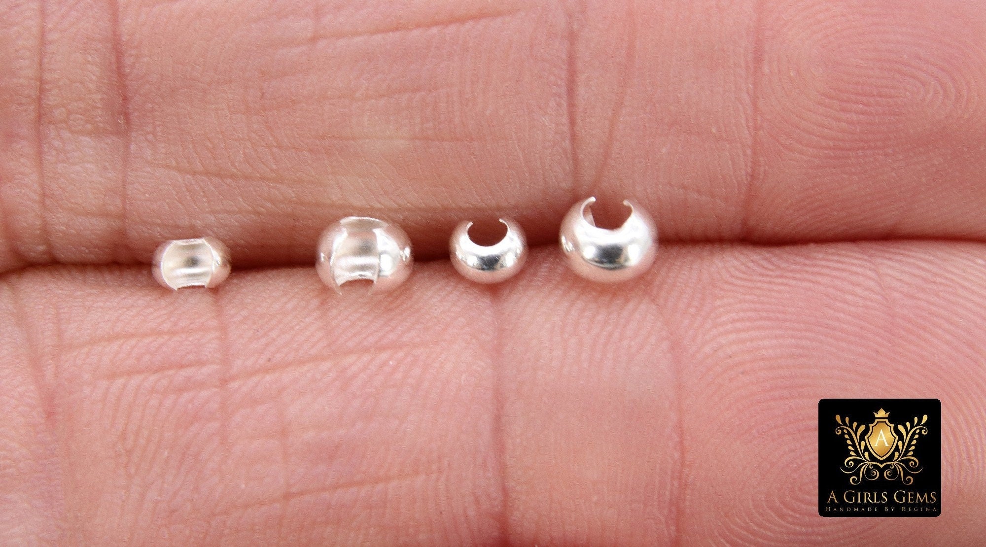 925 Sterling Silver Crimp Bead Cover, 2.5 mm, 3.0mm or 4.0 mm Half Open Bead #3410