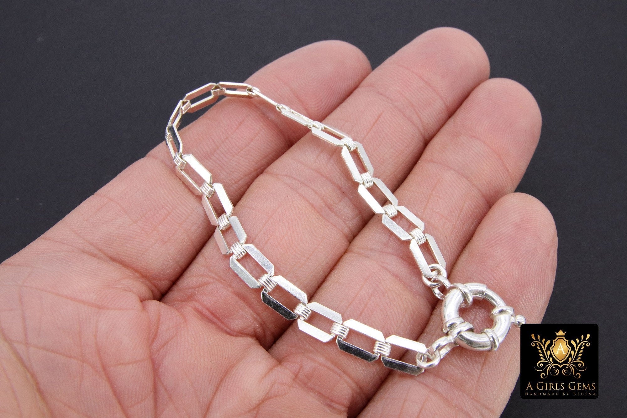 925 Sterling Silver Paperclip Sailor Clasp Bracelet