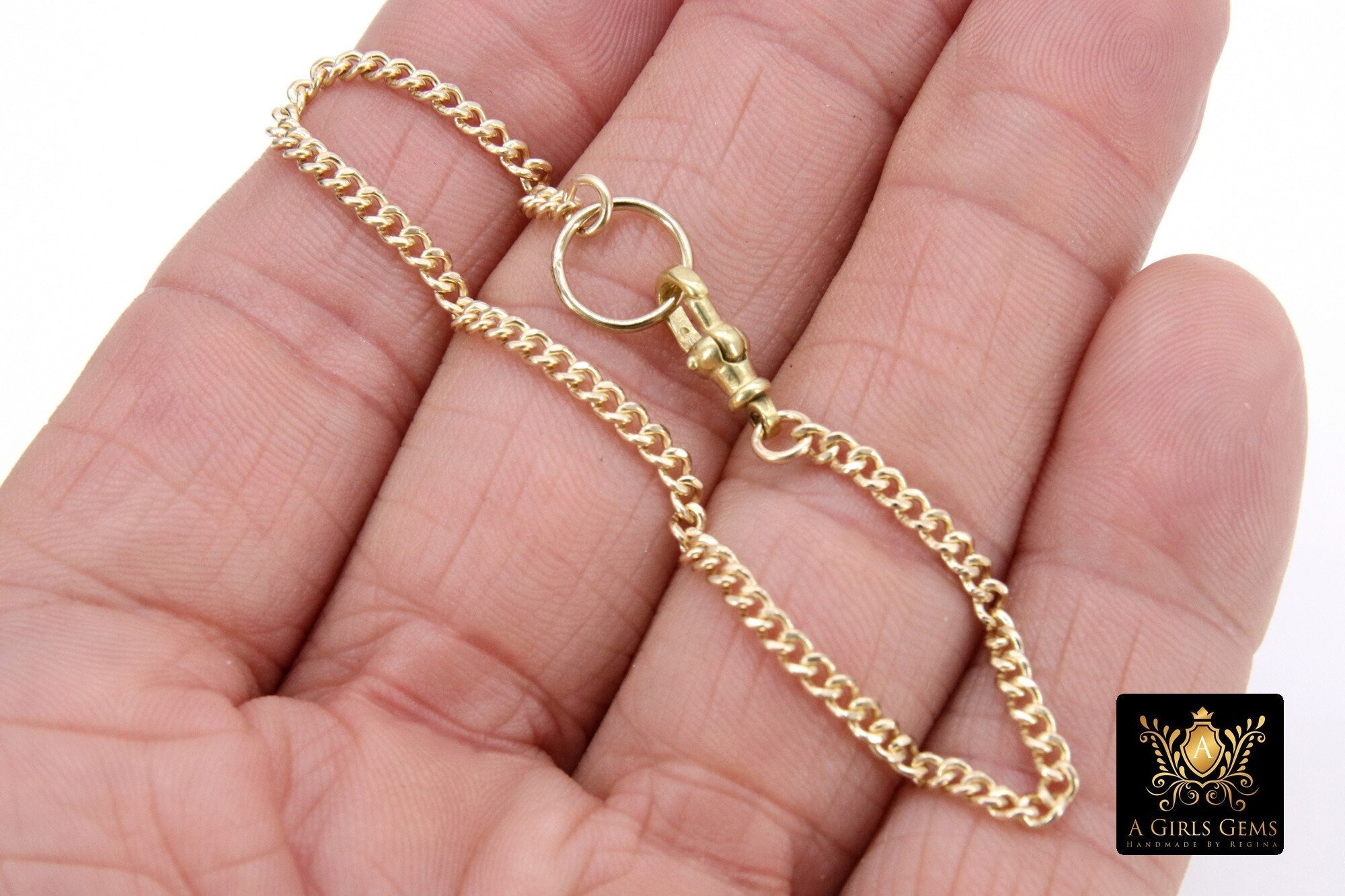 14K Gold Filled Curb Chain Bracelet, US 14 K Gold Filled Swivel Fob 3.5 mm Bracelet #3423, Statement Bracelet