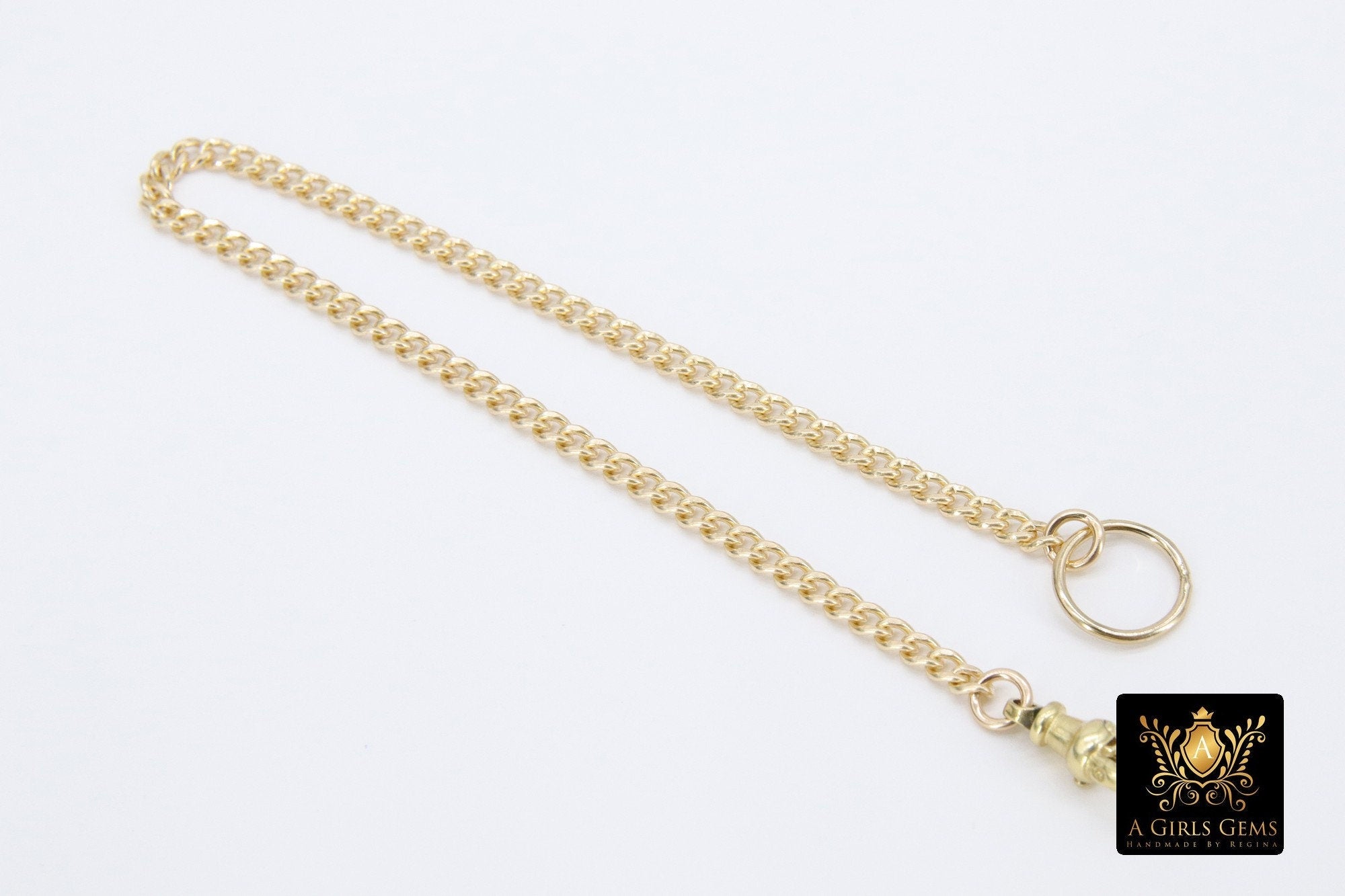 14K Gold Filled Curb Chain Bracelet, US 14 K Gold Filled Swivel Fob 3.5 mm Bracelet #3423, Statement Bracelet