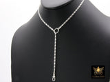 925 Sterling Silver Swivel Fob Bar Necklace, Silver Scroll Bar Chain Lariat Choker #2626, Lumachina Charm Necklace