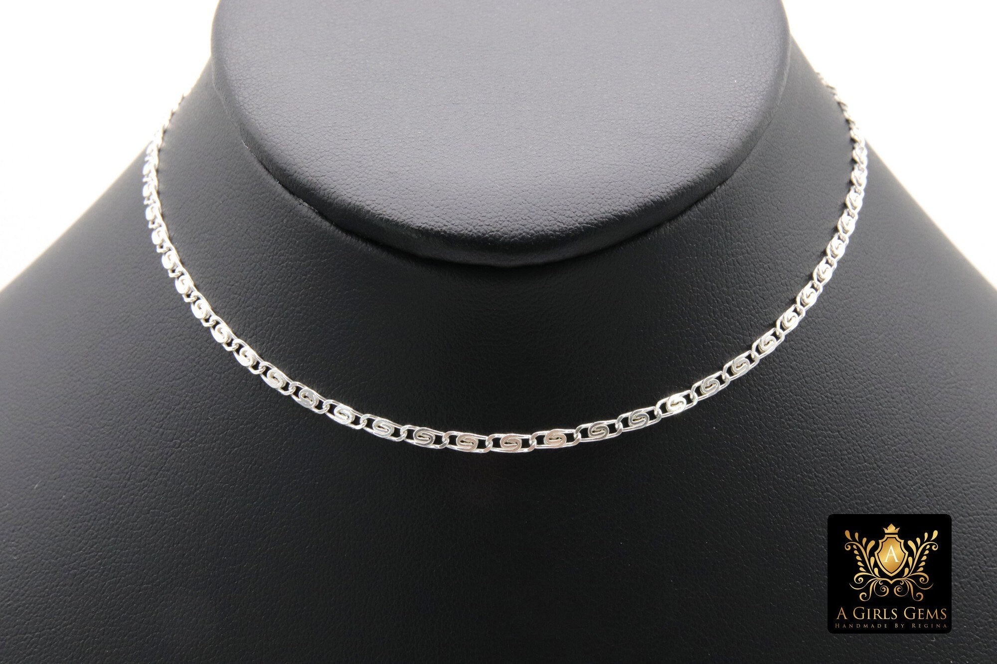 925 Sterling Silver Swivel Fob Bar Necklace, Silver Scroll Bar Chain Lariat Choker #2626, Lumachina Charm Necklace