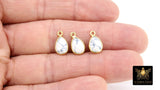 White Turquoise Teardrop Charms, Gold Oval White Howlite Gemstones #3434, Gold Over Sterling Silver Birthstone Pendants
