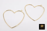 Gold Heart Hoop Ear Rings, 42 mm Silver Heart Shaped Gold Charms #946, High Quality