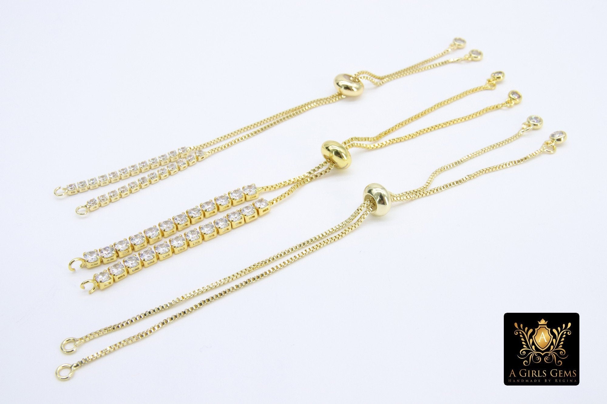 Gold Adjustable Half Bracelets, Unfinished Gold Plated Chain Beaded, CZ
