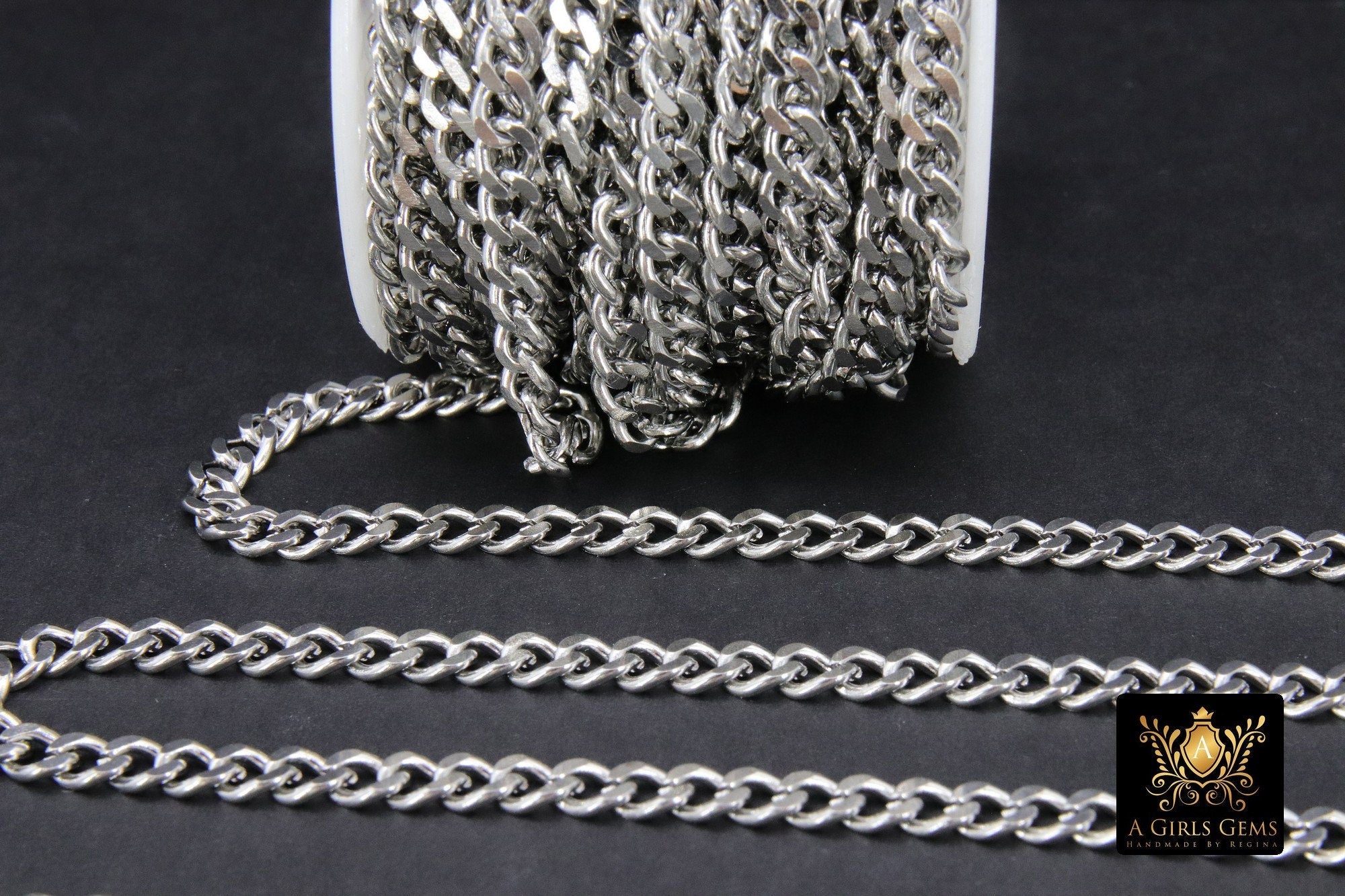 Stainless Steel Chain, 304 Silver Flat Dainty Curb Chains CH #254, 6 mm Unfinished Cable Necklace Chains