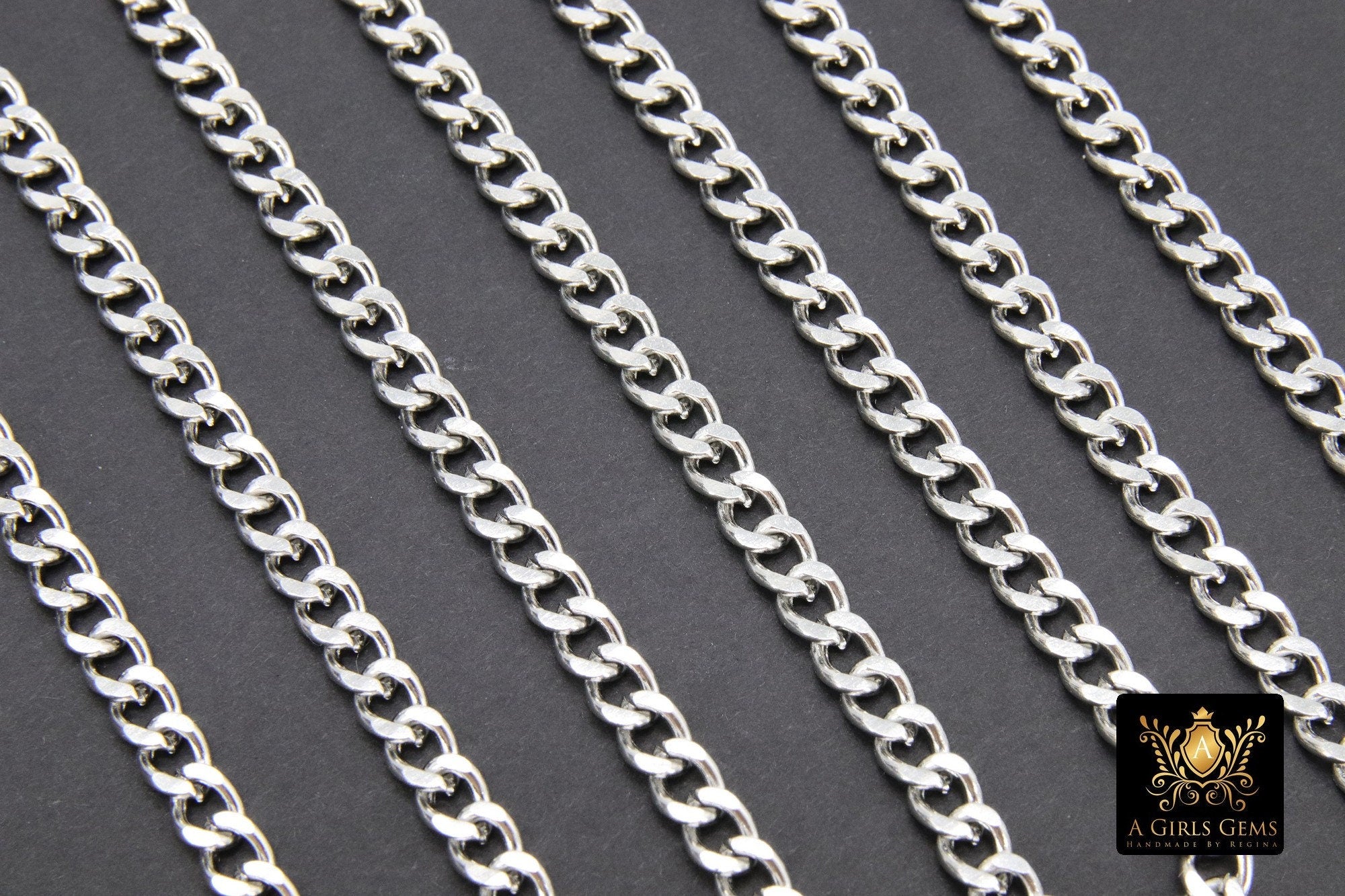 Stainless Steel Chain, 304 Silver Flat Dainty Curb Chains CH #254, 6 mm Unfinished Cable Necklace Chains