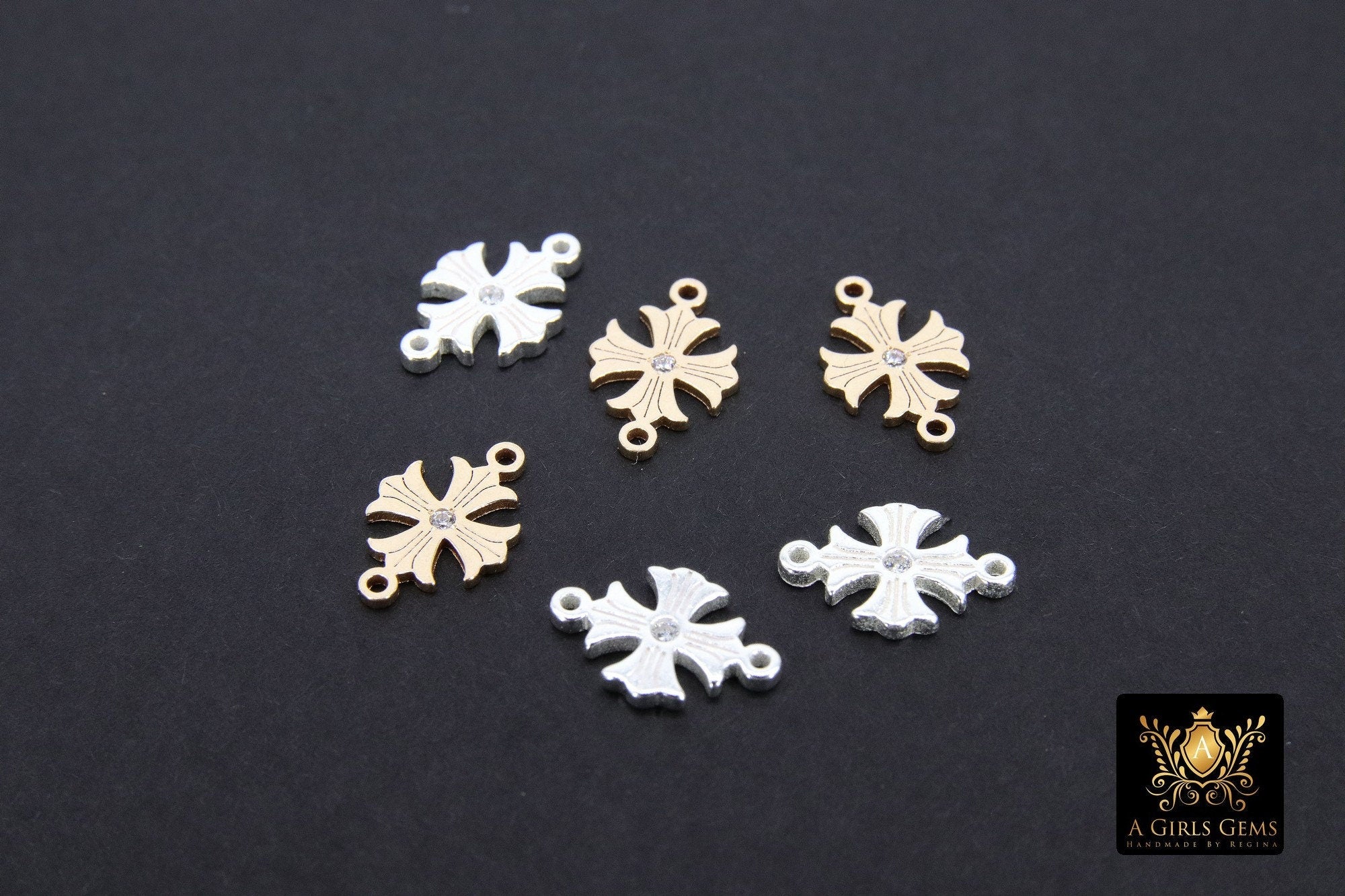 14 K Gold Filled Cross Connectors, CZ 925 Sterling Silver Filigree Crosses #3425, Pattern Textured 14 20 Jewelry