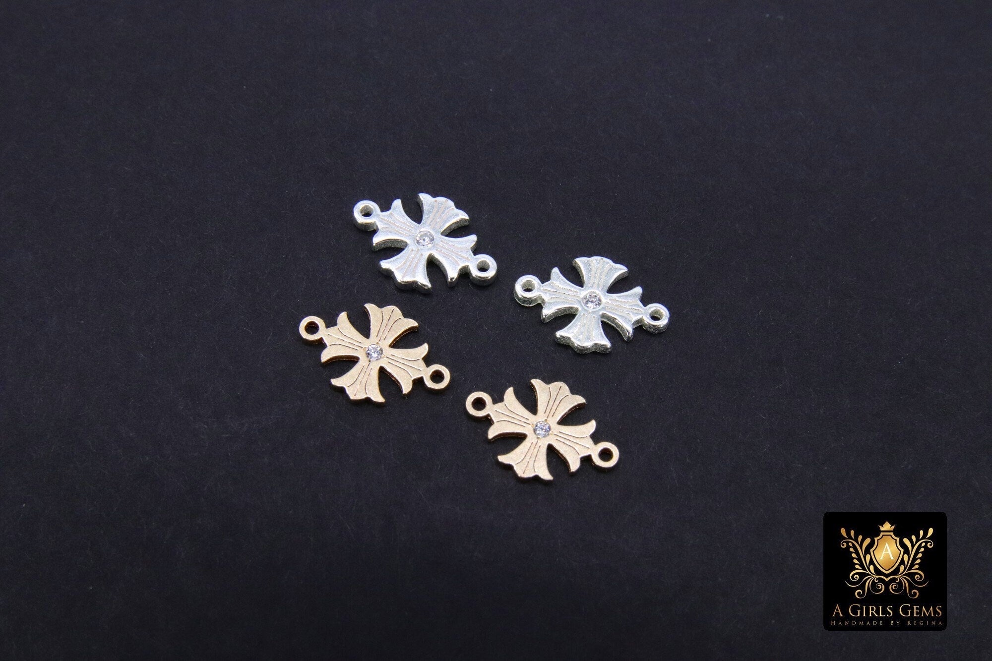 14 K Gold Filled Cross Connectors, CZ 925 Sterling Silver Filigree Crosses #3425, Pattern Textured 14 20 Jewelry