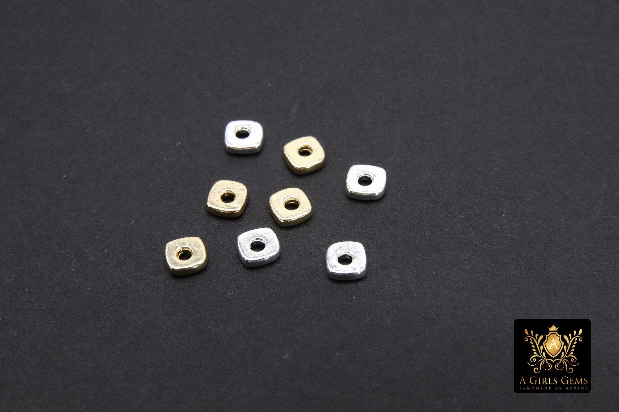 Square Gold Spacer Beads, 20 pcs Silver Flat Heishi Spacer Beads #88, Jewelry Findings