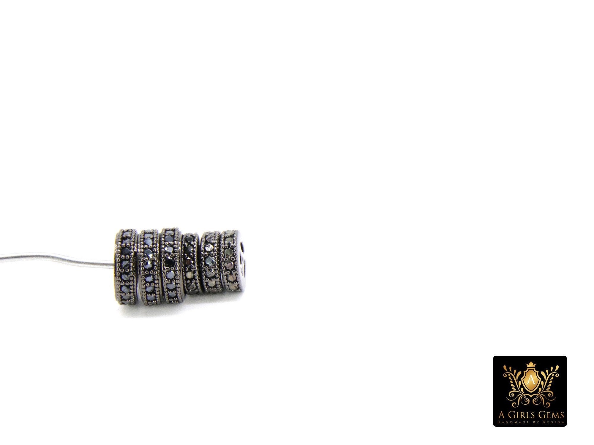 Black Spacer Beads, Black CZ Rondelle Spacer Donut #3350, 6/8/10 mm Round Disc Wheels