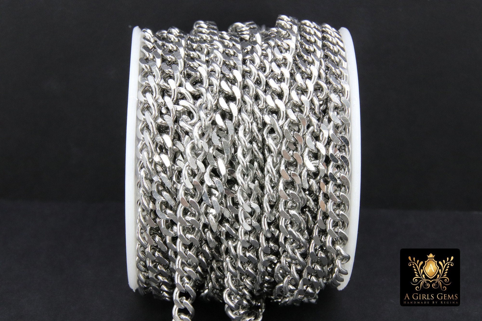 Stainless Steel Chain, 304 Silver Flat Dainty Curb Chains CH #254, 6 mm Unfinished Cable Necklace Chains