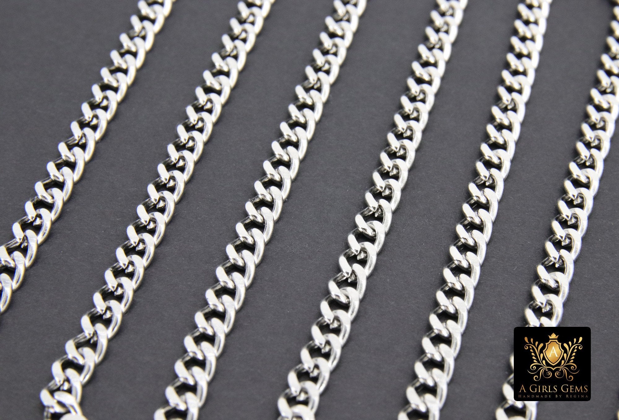 Stainless Steel Chain, 304 Silver Flat Dainty Curb Chains, 6 mm Unfinished Cable Necklace Chains