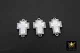 Cross White Shell Connector, 12 mm Gold Cross Shell Links #30, Clear Silver Cubic Zirconia Cross