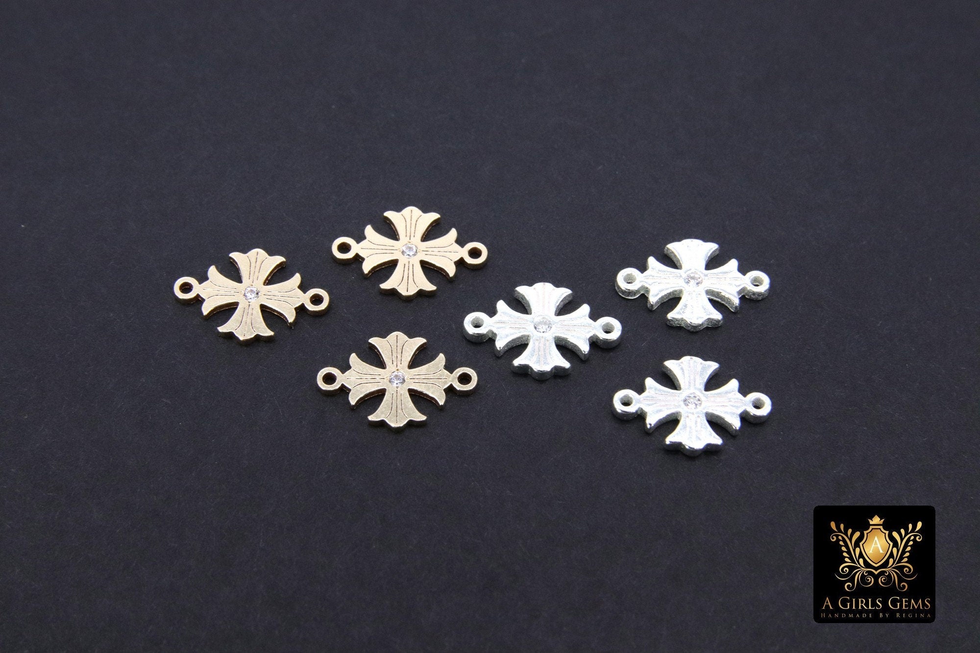 14 K Gold Filled Cross Connectors, CZ 925 Sterling Silver Filigree Crosses #3425, Pattern Textured 14 20 Jewelry
